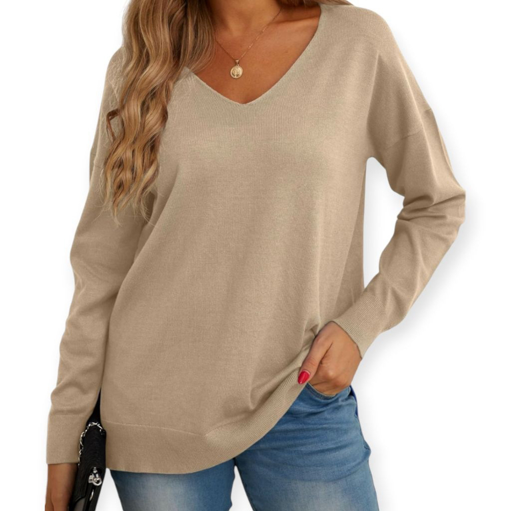 GRECERELLE Beige V-Neck Lightweight Sweater Large